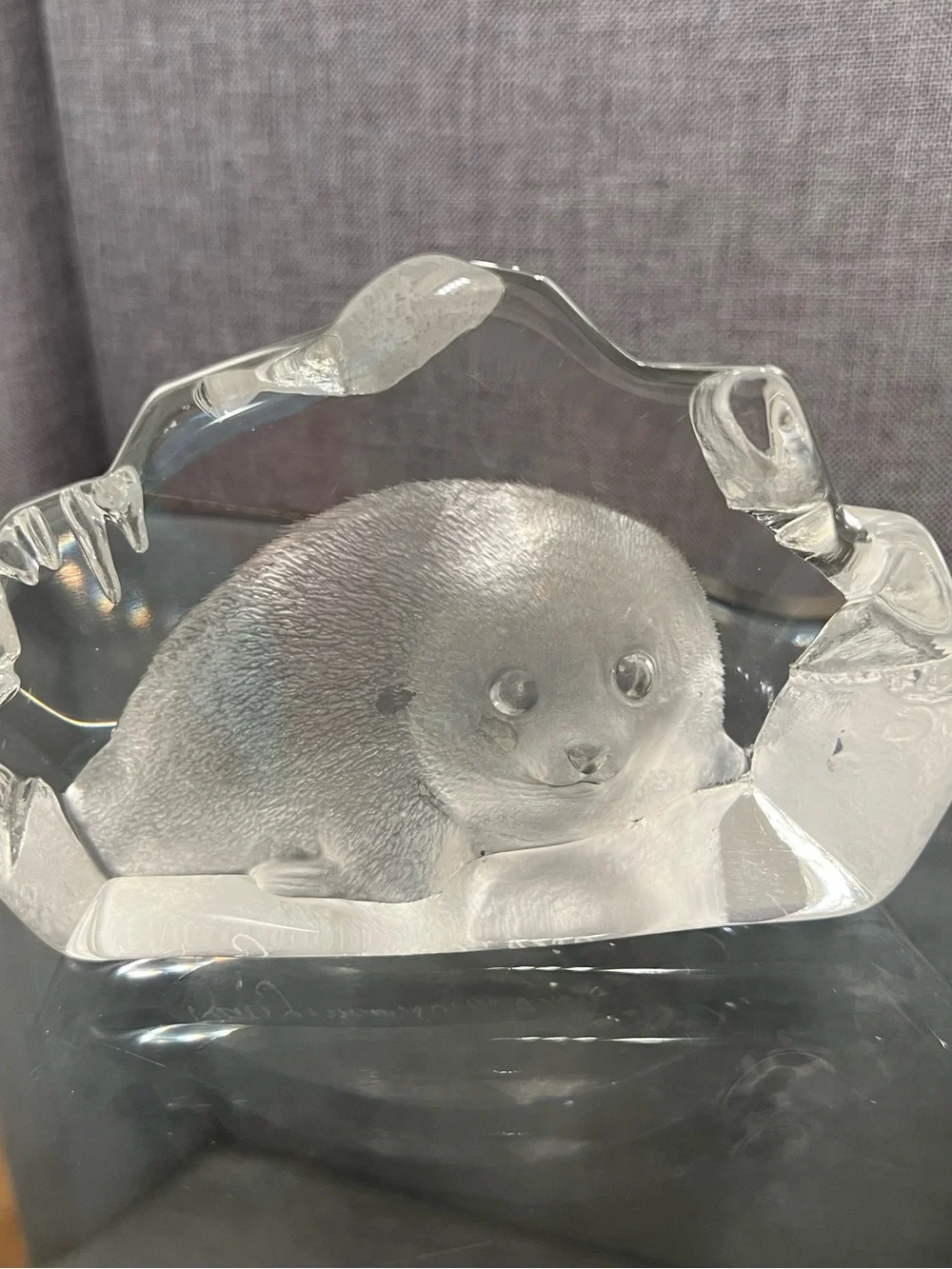 Mats Jonasson Lead Crystal Baby Arctic Seal Paperweight Sculpture Sweden signed